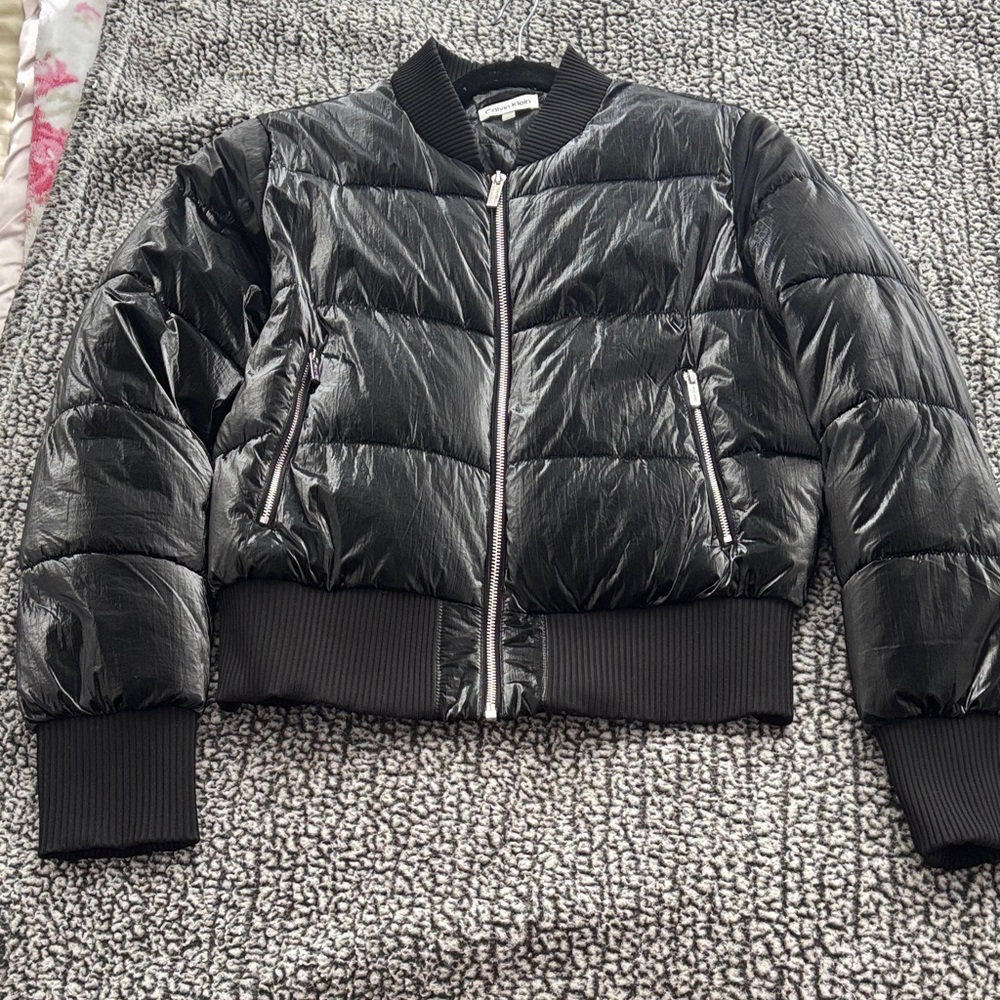 Calvin Klein High Shine Velvet Black Bomber Jacket